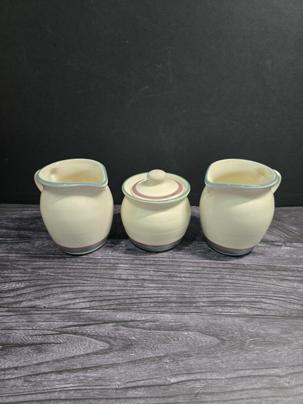 Pfaltzgraff Juniper 4 piece Lot, Creamer (X2) And Sugar With Lid- Vintage 1990's